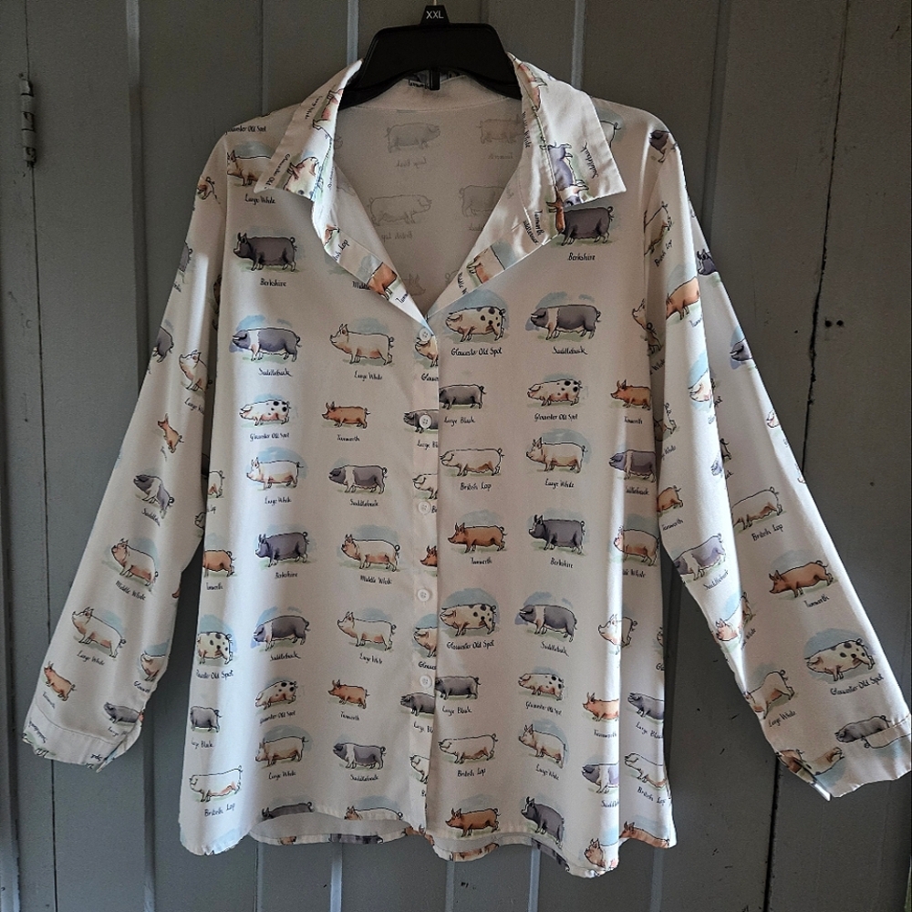 Women 1XL Pig blouse multicolor